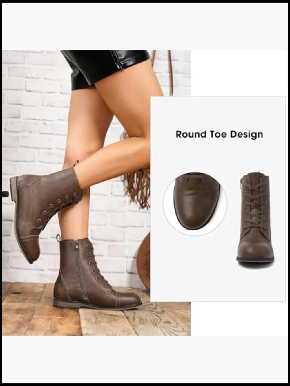 Lace Up Military Ankle Boots Side Zipper Round Toe Booties Combat Style - Picture 6 of 7